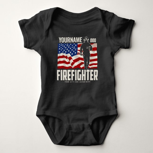 Personalisierter Firefighter Rescue USA Flag Patri Baby Strampler (Vorderseite)