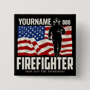 Personalisierter Firefighter Rescue USA Flag Patri Button