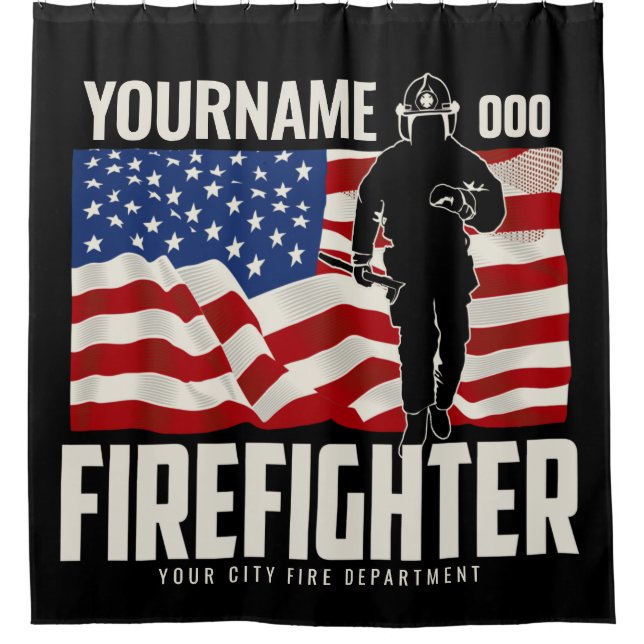 Personalisierter Firefighter Rescue USA Flag Patri Duschvorhang (Vorderseite)