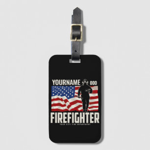 Personalisierter Firefighter Rescue USA Flag Patri Gepäckanhänger