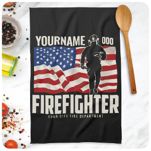 Personalisierter Firefighter Rescue USA Flag Patri Geschirrtuch