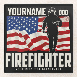 Personalisierter Firefighter Rescue USA Flag Patri Glasuntersetzer