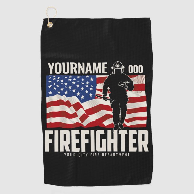 Personalisierter Firefighter Rescue USA Flag Patri Golfhandtuch (Vorderseite)