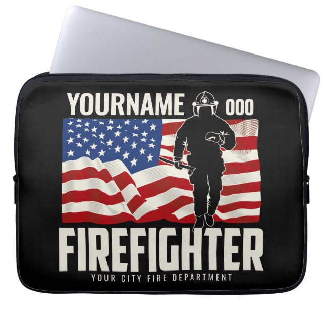 Personalisierter Firefighter Rescue USA Flag Patri Laptopschutzhülle (Vorderseite)