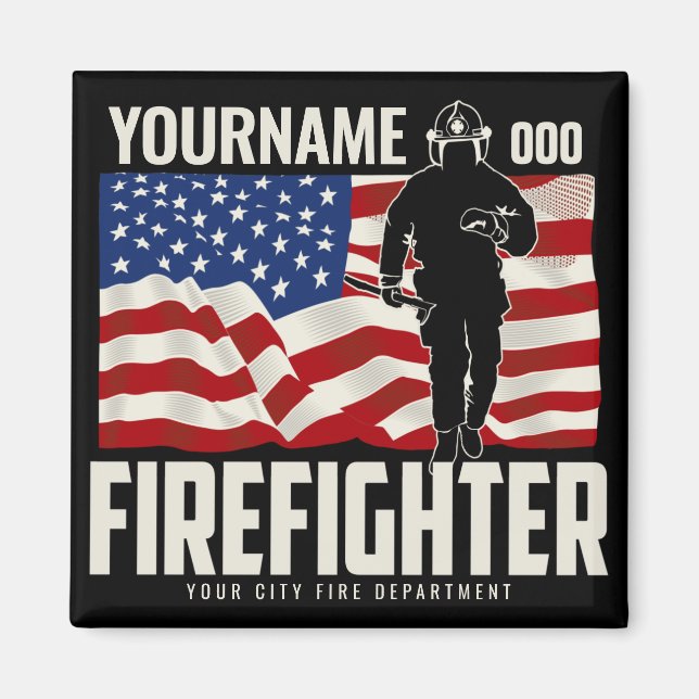 Personalisierter Firefighter Rescue USA Flag Patri Magnet (Vorne)