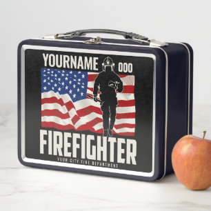 Personalisierter Firefighter Rescue USA Flag Patri Metall Brotdose