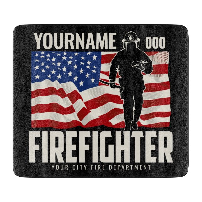 Personalisierter Firefighter Rescue USA Flag Patri Schneidebrett (Vorderseite)
