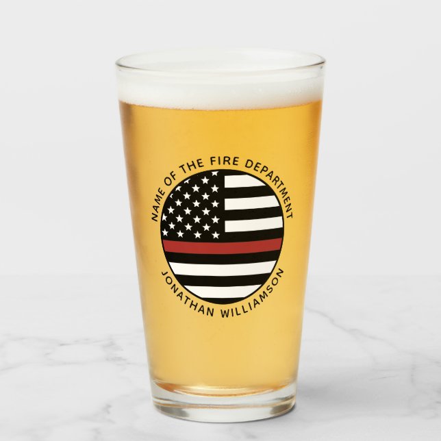 Personalisierter Firefighter Thin Red Line USA-Fla Glas (Vorne (Gefüllt))