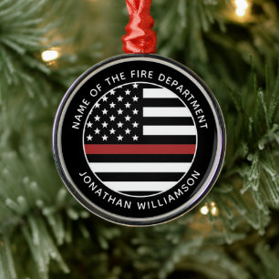 Personalisierter Firefighter Thin Red Line USA-Fla Ornament Aus Metall