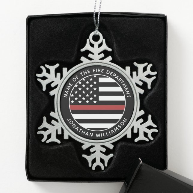 Personalisierter Firefighter Thin Red Line USA-Fla Schneeflocken Zinn-Ornament (Box)