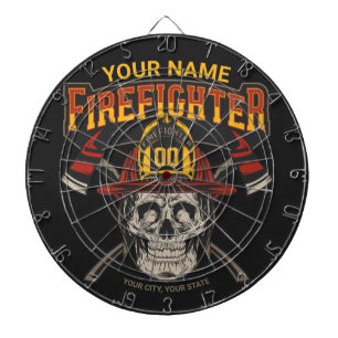 Personalisierter Fireman Skull Helm AX Firefighter Dartscheibe