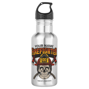 Personalisierter Fireman Skull Helm AX Firefighter Edelstahlflasche