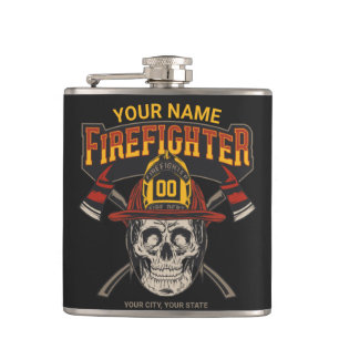 Personalisierter Fireman Skull Helm AX Firefighter Flachmann