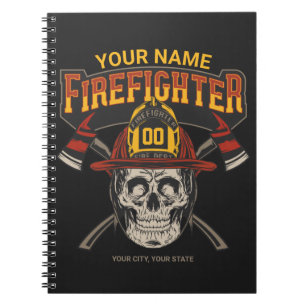 Personalisierter Fireman Skull Helm AX Firefighter Notizblock