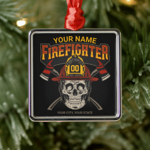 Personalisierter Fireman Skull Helm AX Firefighter Ornament Aus Metall
