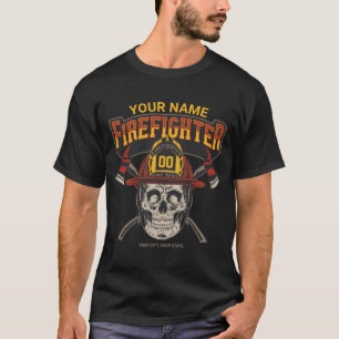 Personalisierter Fireman Skull Helm AX Firefighter T-Shirt