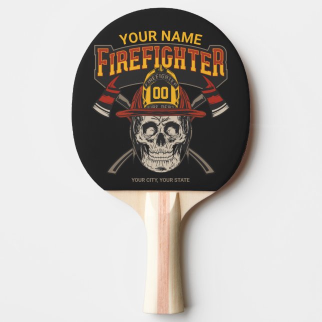 Personalisierter Fireman Skull Helm AX Firefighter Tischtennis Schläger (Vorderseite)