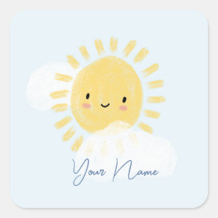 Personalisierter First Birthday Baby Shower Sunshi Quadratischer Aufkleber