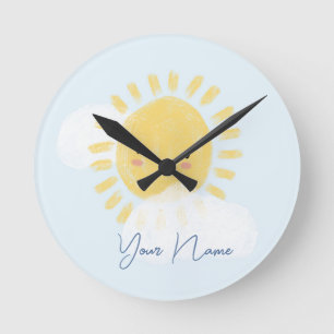 Personalisierter First Birthday Baby Shower Sunshi Runde Wanduhr