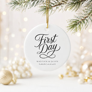 Personalisierter First Day Wedding Weihnachtsbaums Keramik Ornament