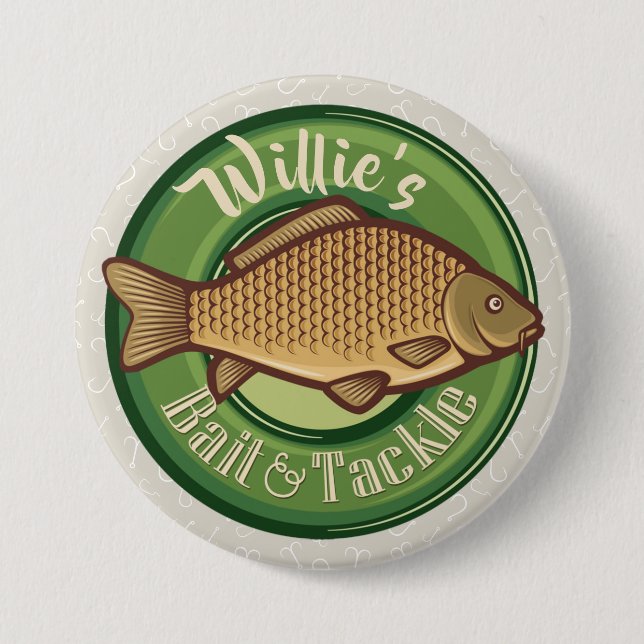 Personalisierter Fisch und Kackelladen Angelfänger Button (Vorderseite)