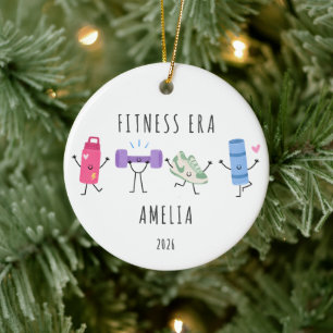 Personalisierter Fitness-Era-Weihnachtsbaumschmuck Keramik Ornament