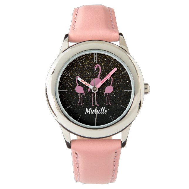 Personalisierter Flamingo-Girl Armbanduhr (Vorderseite)