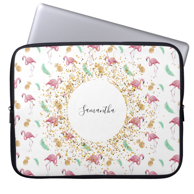 Personalisierter Flamingo Gold Ananas Laptop Case (Vorderseite)