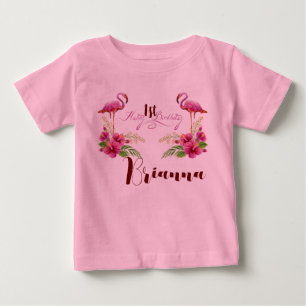 Personalisierter Flamingo Hibiskus Rosa Mädchen Ge Baby T-shirt