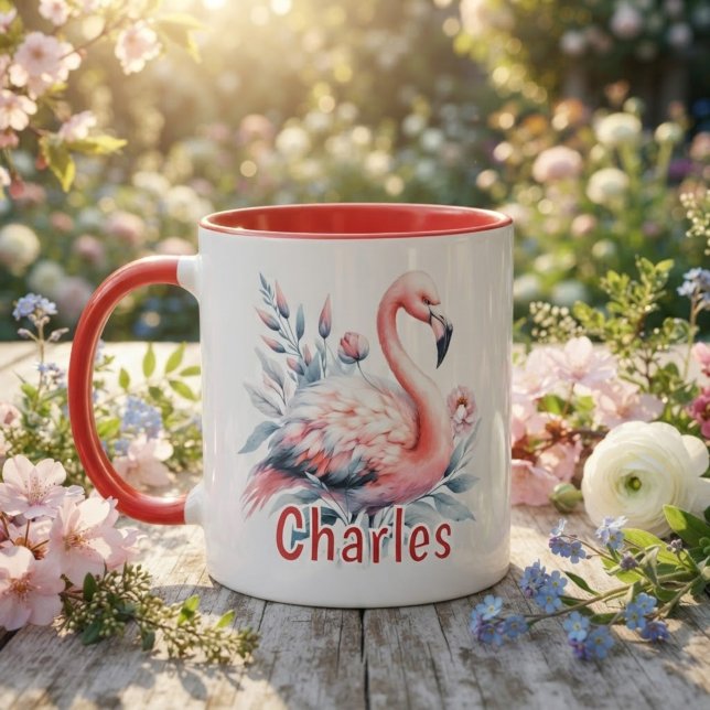 Personalisierter Flamingo im Wasserfarb-Stil Tasse (Personalized Watercolor Flamingo Mug)