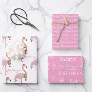Personalisierter Flamingos Geschenkpapier Set