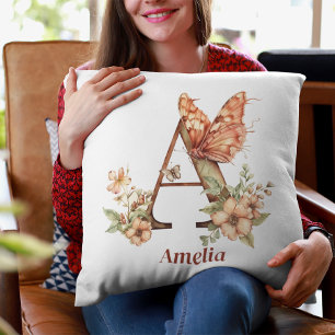 Personalisierter Floral Butterfly Letter A Monogra Kissen