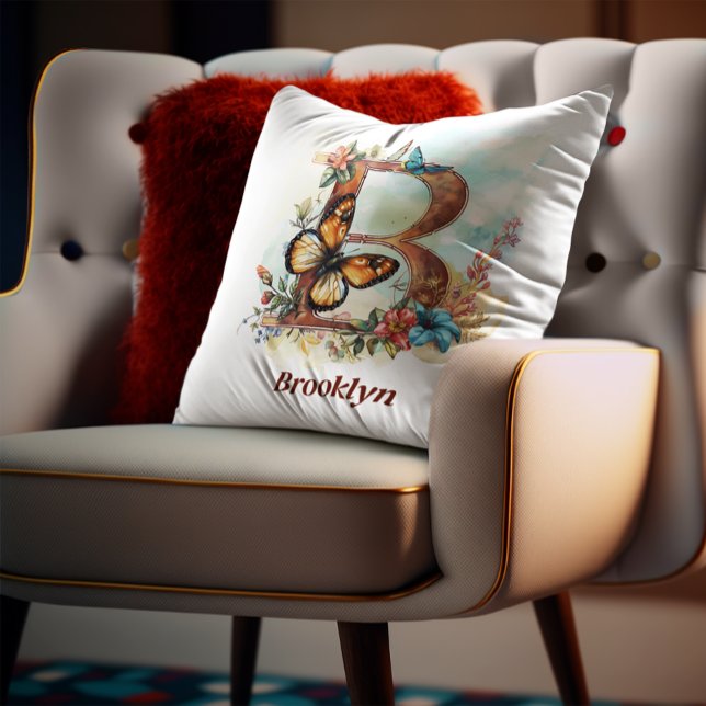 Personalisierter Floral Butterfly Letter B Monogra Kissen (Von Creator hochgeladen)