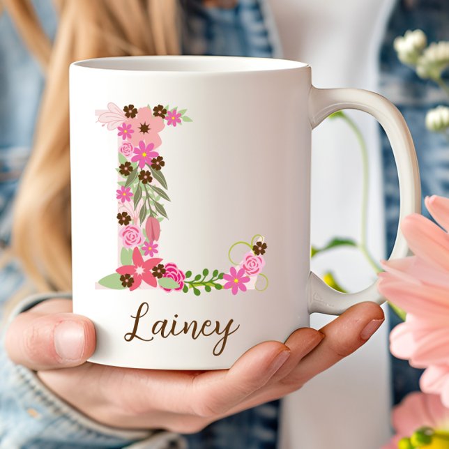 Personalisierter Floral Letter L Kaffeetasse (Personalized Monogram Floral Letter L Coffee Mug)
