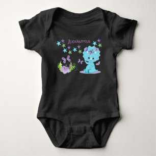 Personalisierter floraler blauer Baby-Dinosaurier Baby Strampler