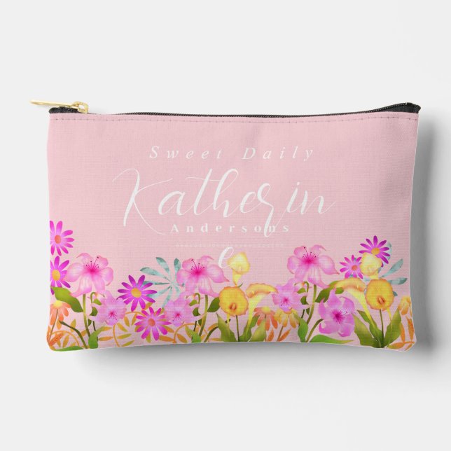 Personalisierter Floraler Garten Rosa Zubehörtasche (Vorderseite)