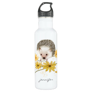 Personalisierter floraler Igel Edelstahlflasche