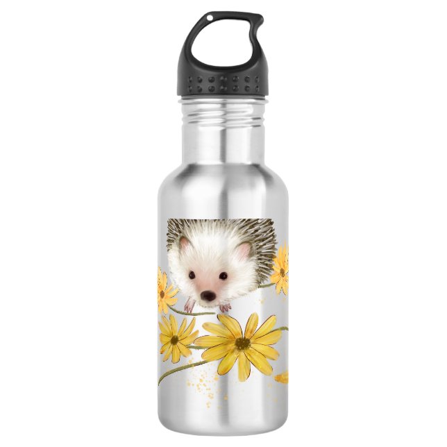 Personalisierter floraler Igel Edelstahlflasche (Vorderseite)
