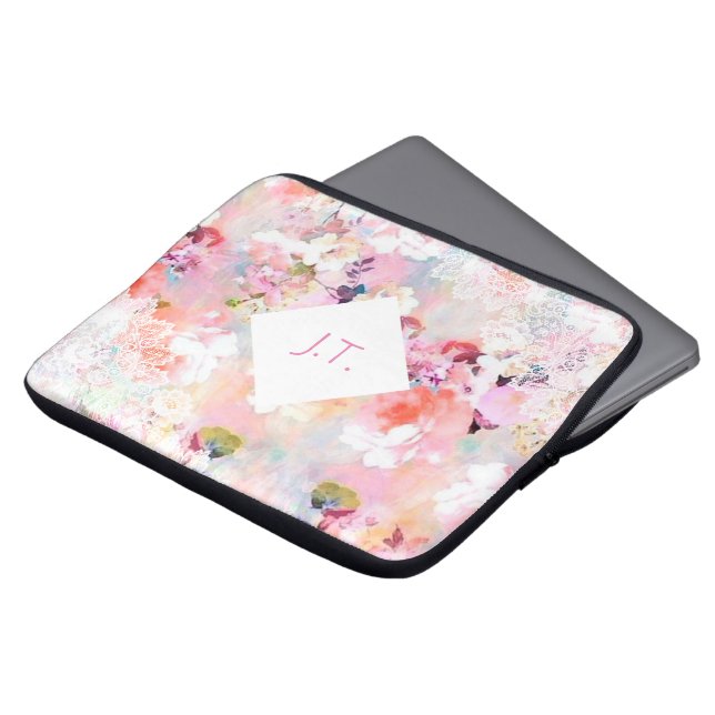 Personalisierter floraler Laptop-Sieb Laptopschutzhülle (Vorne Oben)