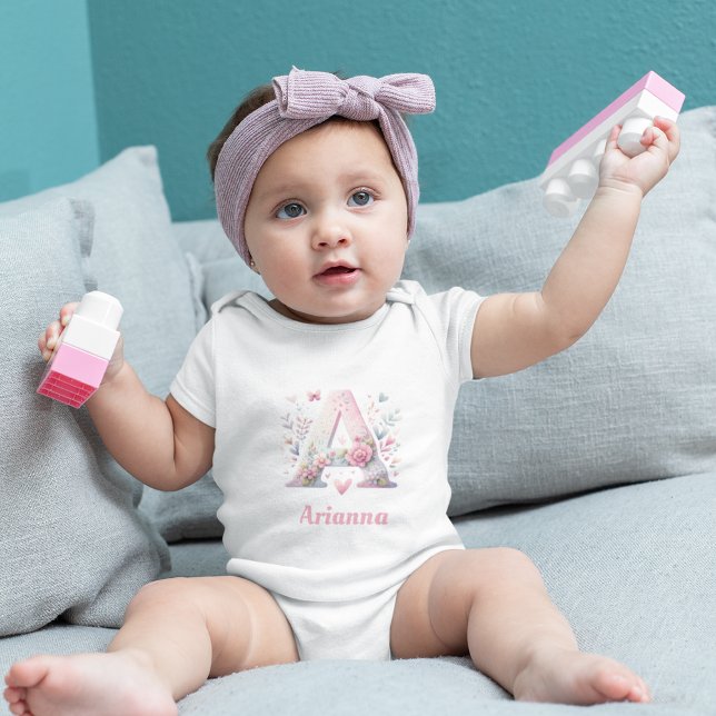 Personalisierter floraler Monogram Baby Bodysuit Baby Strampler (Von Creator hochgeladen)