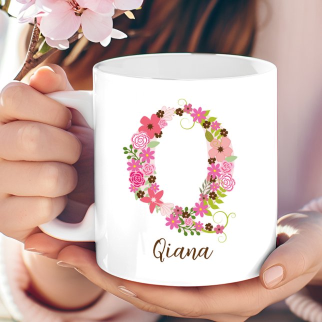 Personalisierter floraler Monogramm-Brief Q Kaffeetasse (Personalized Monogram Floral Letter Q Coffee Mug)