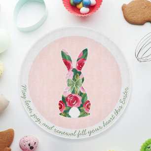 Personalisierter floraler Osterhase Glas Schneidebrett