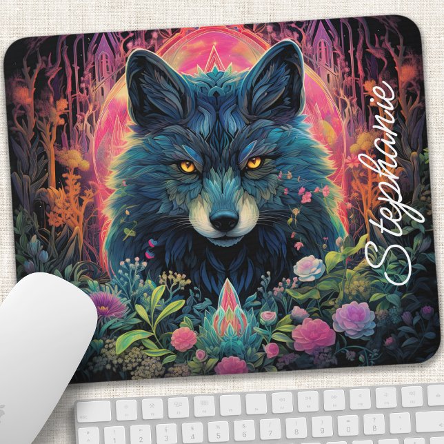 Personalisierter Floralwaldwolf Mousepad (Von Creator hochgeladen)