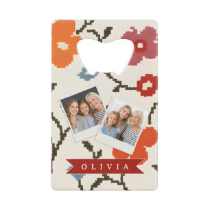 Personalisierter Folk Scandi Boho Vintage Floral Geldbeutel Flaschenöffner
