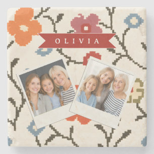 Personalisierter Folk Scandi Boho Vintage Floral Steinuntersetzer