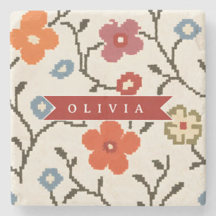 Personalisierter Folk Scandi Boho Vintage Floral Steinuntersetzer
