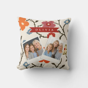 Personalisierter Folk Skandi Boho Vintage Floral Kissen