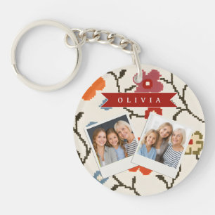 Personalisierter Folk Skandi Boho Vintage Floral Schlüsselanhänger