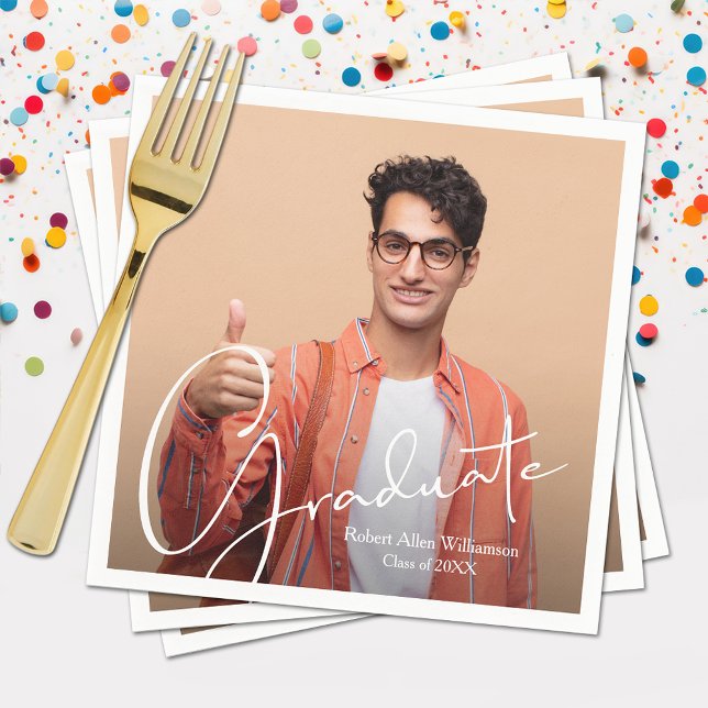 Personalisierter Foto Abschluss Serviette (Your photo, name, class year and "Graduate" in a cool script on graduation  napkins, plates in store)