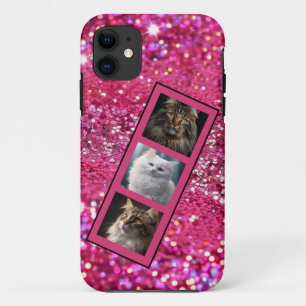 Personalisierter Foto Collage Girly Pink Glitzer Case-Mate iPhone Hülle